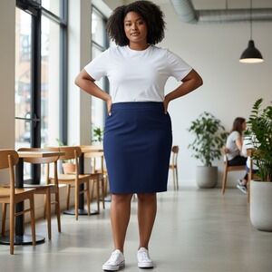 Jessica London Navy Blue Pencil Office Skirt Size 18 Back Slit Professional Wear